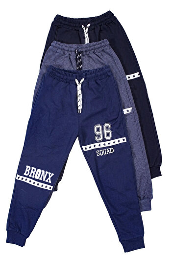 FYK KİDS 3 τεμαχίων Navy Blue-smoked-black, Cargo Pocket, Text Printed Boys' Sweatpants