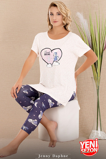Jenny Daphne Set pijamale Capri din viscoză - Tricou cu mânecă scurtă, croială relaxată 12069