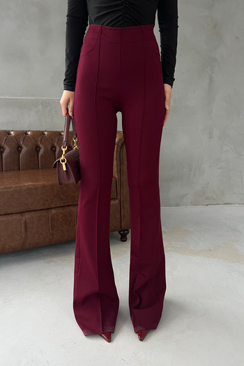 Seda Yalçın Atelier Burgundy Side Zip Spanish Leg Fabric Trousers