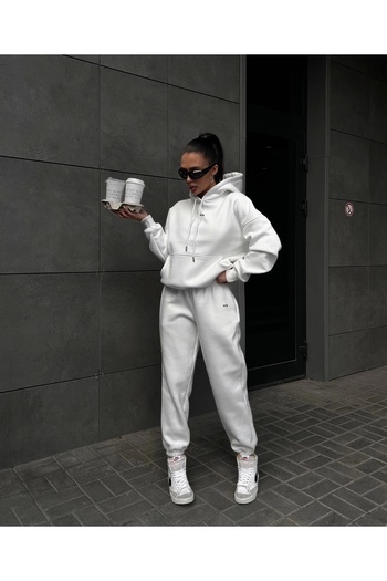 Asfa Moda Unisex Λευκό Τρεις Κλωστές Ριχτάρι Premium Φούτερ