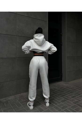 Asfa Moda Unisex Λευκό Τρεις Κλωστές Ριχτάρι Premium Φούτερ