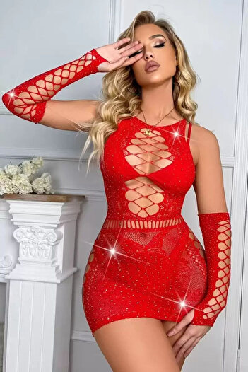 nightblack Women's Stone Flexible Glove Detailed Fantasy Nightwear Dress
