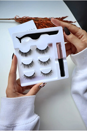 Arzu Güzel Cosmetics İpek Kirpik Görünümlü Manyetik Mıknatıslı Takma Kirpik 3'Lü Full Set