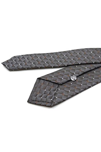 Kravatkolik Gray Square Pattern Slim Tie Sk7991