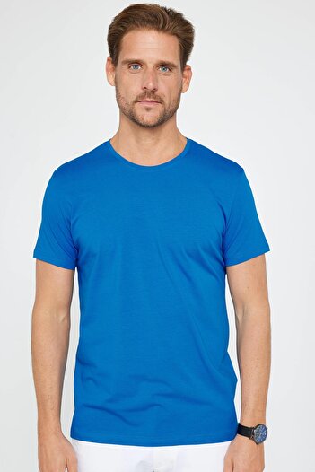 Tudors Men's Slim Fit Slim Fit Cotton Soft Texture Lycra Stretchy Fabric Basic Turquoise Crew Neck T-Shirt