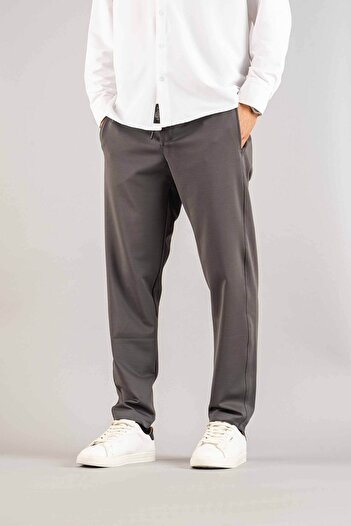 bombe Erkek Gri Slim Fit Kesim Ipli Jogger Pantolon