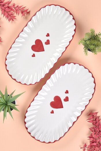 ŞURA MUTFAK 2Pcs Love Series Presentation Plates & Boat Plates 29X16Cm Heart Pattern