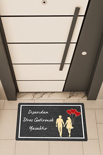 Dormot High Quality Digital Printing Black, Heart Balloon Couple Theme Door Front Mat