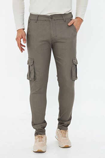 Oyga Men's Smoked Slim Fit Side Pockets Elasticated Waistband Legs Flexible Fabric Men's Cargo Pants