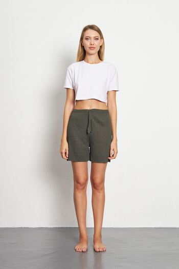 Oyga Khaki Women's - Ribbed Comfortable Daily Wear Shorts Pajama Bottoms
