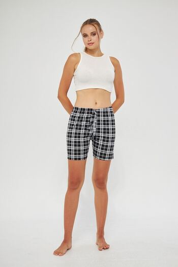 Oyga Plaid Patterned Black Women's Pajamas - Seasonal Shorts with Elastic Waist