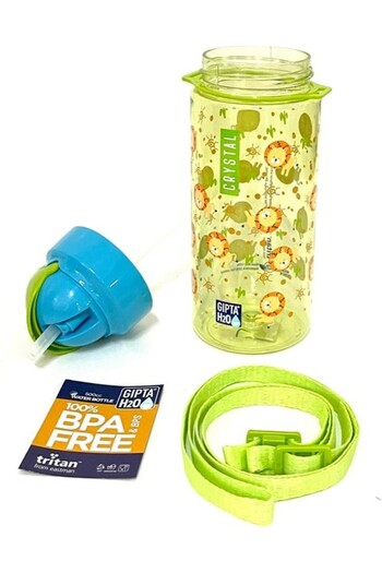 Gıpta Green Crystal Tritan Patterned Water Bottle with Straw 500 ml