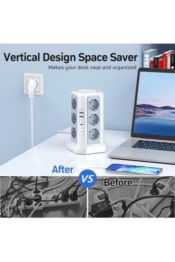 Choice واقي من التيار الكهربائي متعدد المنافذ، 4000 واط، 16 أمبير، مع منفذين USB A و2 منفذ USB C، كابل تمديد 1.8 متر، G...