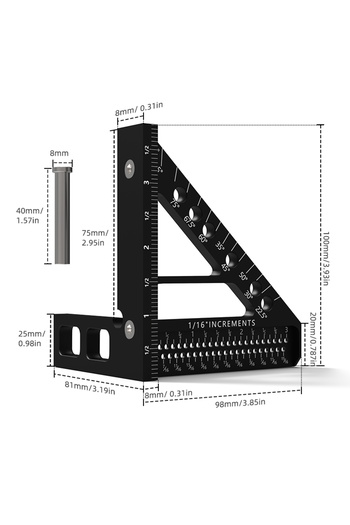 Choice 1PCs black 3D Multi-Angle Woodworking Square Protractor, Aluminum Alloy Miter Triangle Ruler T-Type