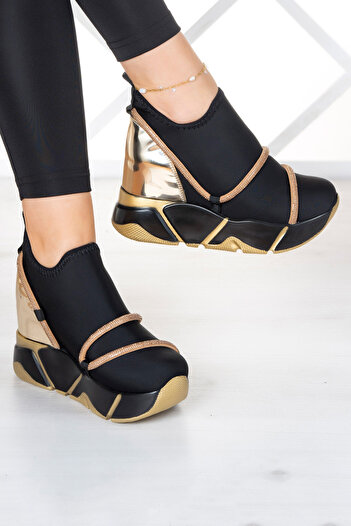Erkan Saçmacı Barbara Gold Stretch Hidden Wedge Sneakers