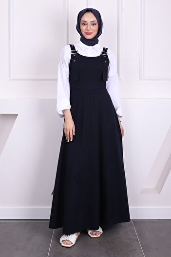 İmajButik Navy Blue Zipper Detailed Gabardine Gilet