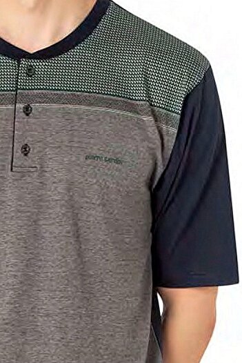 Pierre Cardin 6090 Men's Short Sleeve 3-Piece Jacquard Pajamas Set-Green