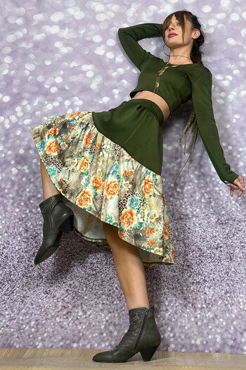 Quincey Patterned Licra Scuba Fabric Knee-Length Skirt