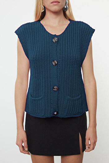 Trendyol Collection Crew Neck Indigo Fitted Vest - Twoaw25Ye00027