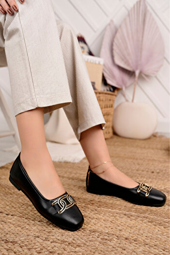 Modafırsat Women's Ballerinas Black Stylish Casual Shoes