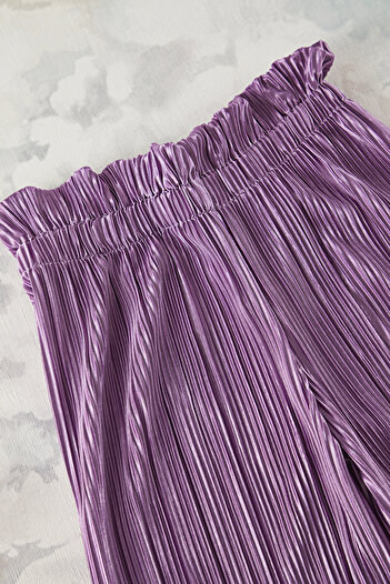 TRENDYOLKIDS Lilac Girl's Elastic Waist Textured Woven Pants Tkdss25Pl00007