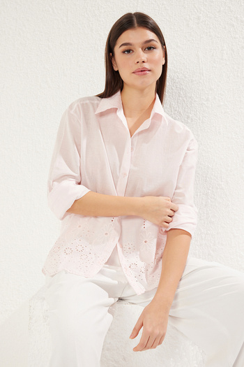 Trendyol Collection Light Pink Woven Shirt with Embroidery Embroidery Detail - Regular Fit Twoss25Go00034