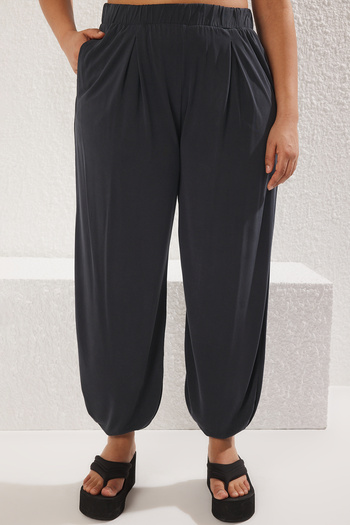 Trendyol Curve Anthracite Modal Soft Texture Carrot/Baggy Fit Pleated Knitted Plus Size Pants Tbbss25Ar00003
