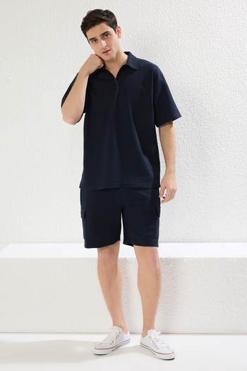 Trendyol Collection Σετ αθλητικής φόρμας Navy Blue Polo με φερμουάρ - με τσέπες φορτίου TMNSS24EM00000