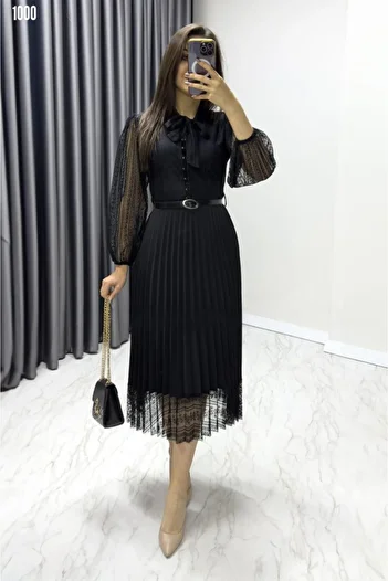 modaserdem Rochie de seara de dama din denim - Design elegant cu detaliu din dantela si pliuri