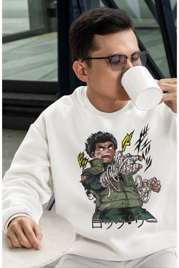Fuddy Moda Υπερμεγέθη φούτερ Naruto Rock Lee με στάμπα χωρίς κουκούλα, φούτερ με λαιμόκοψη με θέμα Anime Unisex