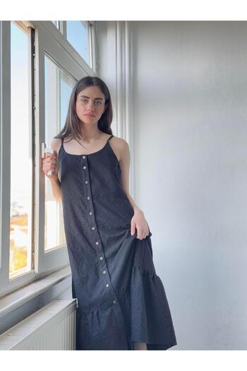 Retrobird Μαύρο Γυναικείο Φόρεμα Brode Strap - Adel