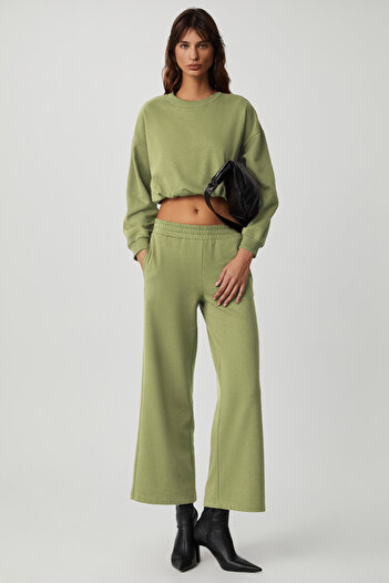 GRIMELANGE Dewanna Women's Long Sleeve Crop Green Tracksuit Set