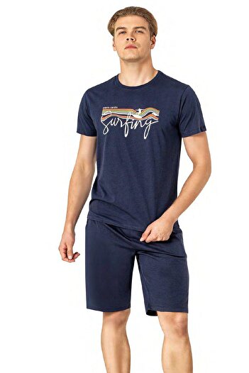 Pierre Cardin 6073 Men's Short Sleeve Shorts Pajama Suit-Indigo