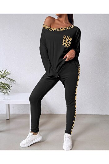 JANES Women's Long Sleeve Leopard Detail Viscose Two Thread Double Suit