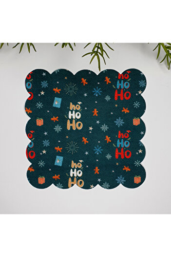 DECO Petrol Green Christmas Object - Ho Ho Ho Patterned Washable Fabric Napkin 1 Piece