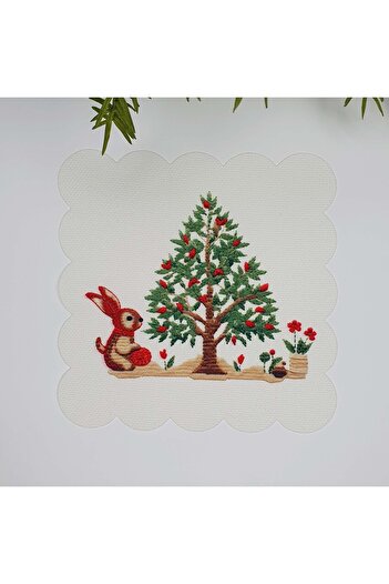 DECO Christmas Rabbit Patterned Tree Cocktail Napkin - Fabric