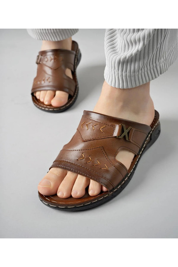mustey Soft Leather Orthopedic Sole Stitching Ultra-Luxury Men's Slippers
