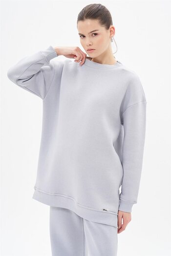 Kayra Gray Off-Shoulder Sweatshirt