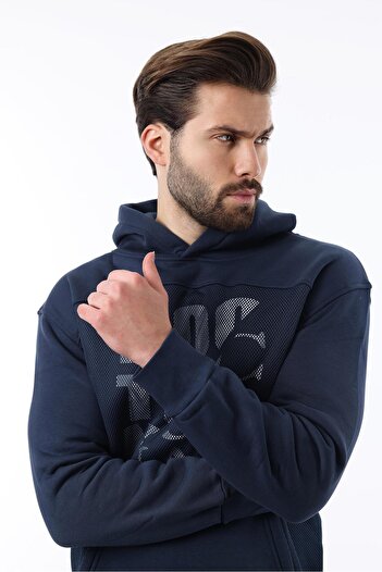 Madmext Ανδρικό φούτερ με κουκούλα Navy Blue με λεπτομέρεια τσέπης 7062