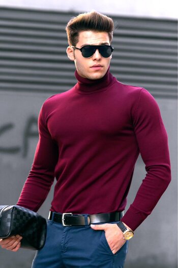 Madmext Burgundy Turtleneck Sweater 4656