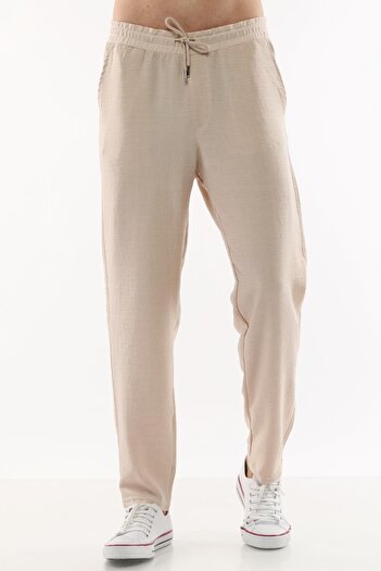 CEDY DENIM Men's Summer Synthetic Linen High Waist Elastic, Loose Cut Trousers C350