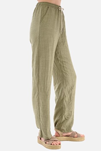CEDY DENIM Women's Summer Synthetic Linen Look High Waist Elastic Loose Leg Trousers