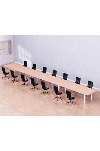 Mahmayi Meeting Table Conference Table with Wire Management & Metal Legs-14 Seater, U-Leg (Oak)