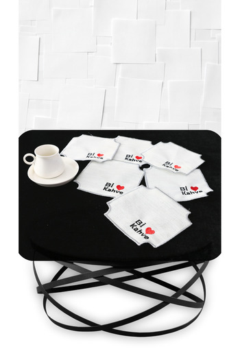 PLT Design Set of 6 Bi-Coffee Patterned Linen Coffee Side Cocktail Presentation Napkins