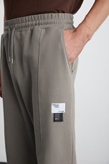 GRIMELANGE ROWAN Erkek Organik Pamuklu Relaxed Fit İçi Polarlı Süs etiketli Jogger Gri Eşofman Altı