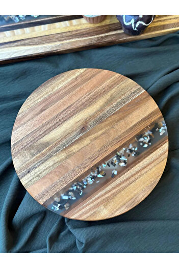 MİHMAN HOME Acacia Round Rotating Service Presentation 30 cm