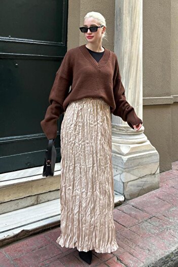 Madmext Shiny Stone Color Wrinkled Pattern Women's Skirt Mg2290
