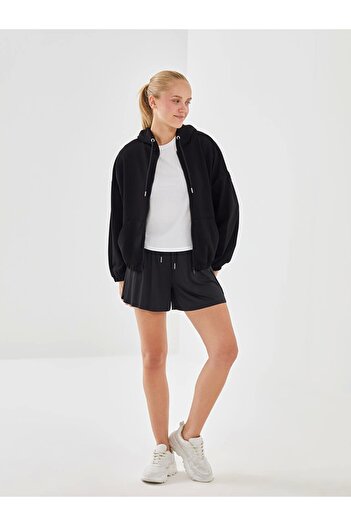 LC Waikiki XSIDE ACTIVE Μαύρο με κουκούλα Oversize Γυναικείο φούτερ με χοντρό φερμουάρ