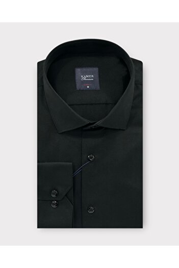 KAMER Slim Fit (8 Drop) Black Men's Shirt 2102e
