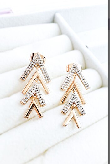 Pretty Vip Series Pyramid Model Zircon Stone Gold Color Steel Earrings